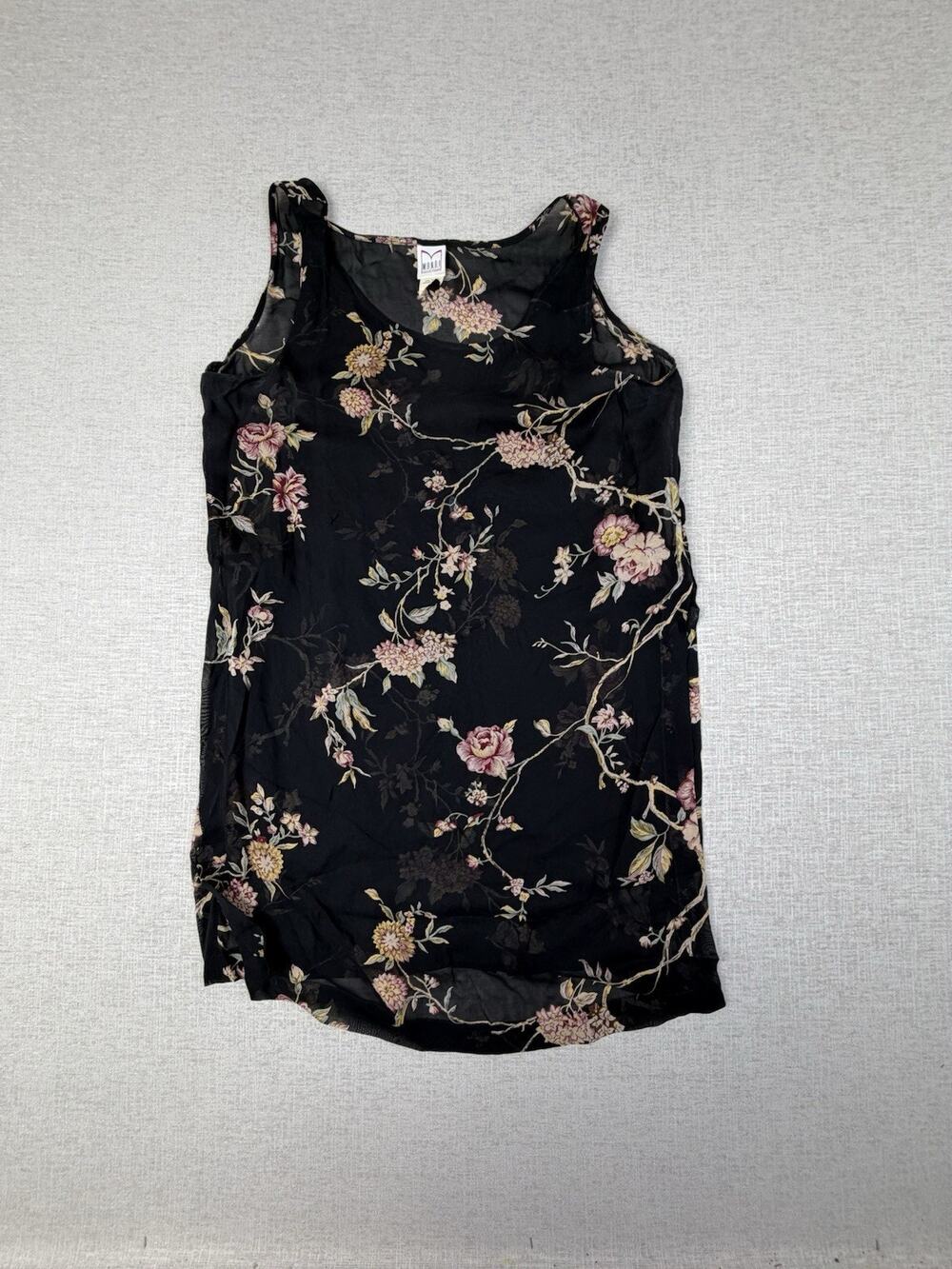Vintage Mondi Collections Floral Dress Women’s Medium Black Rayon Sleeveless